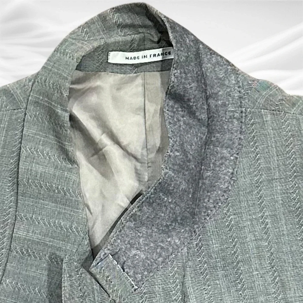 Yves Saint Laurent France Double Breasted Wool Blazer Stripe Peak Ventless 44R